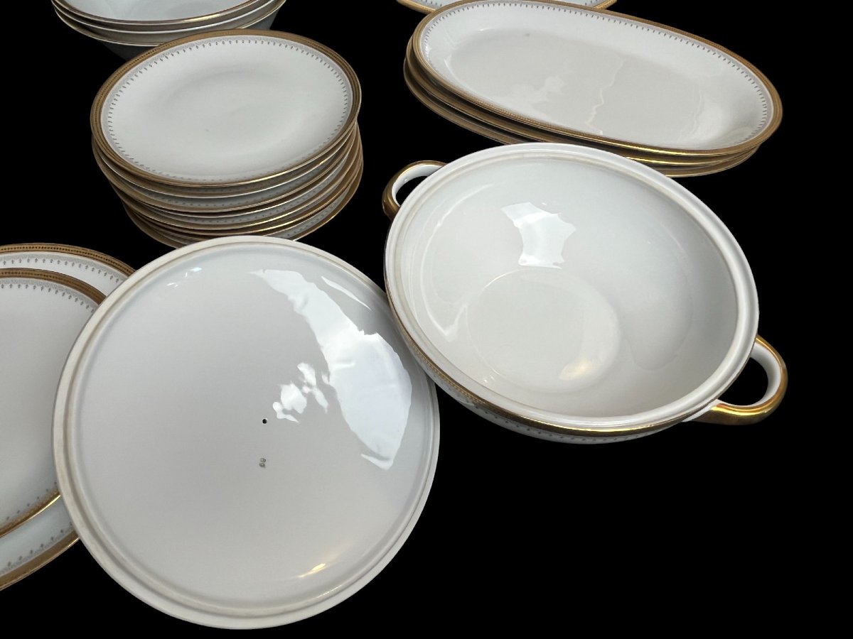 Tableware, 25-piece Service, White Porcelain And Fine Gold Winterling, 20th Century-photo-6
