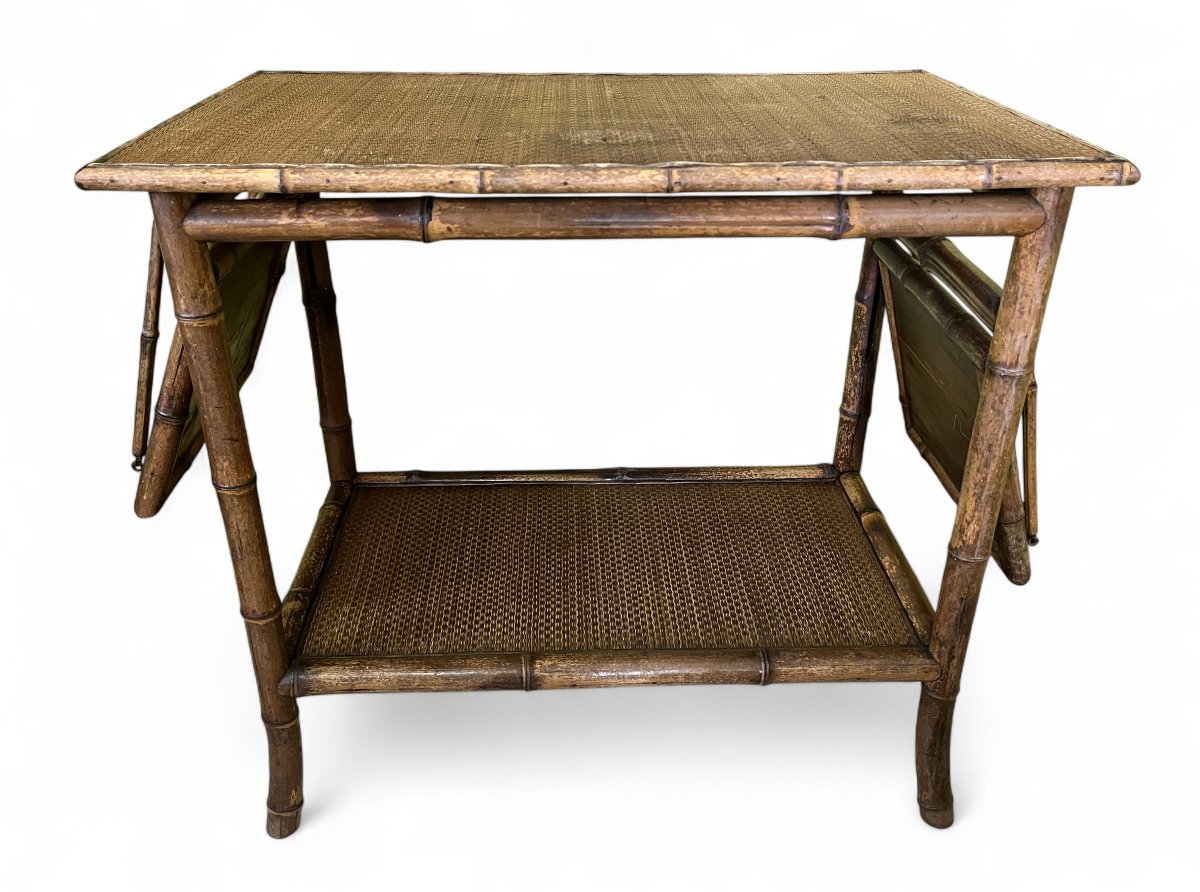 Art Nouveau, Bamboo And Reed Tea Table With 4 Trays, Early 20th Century -photo-4