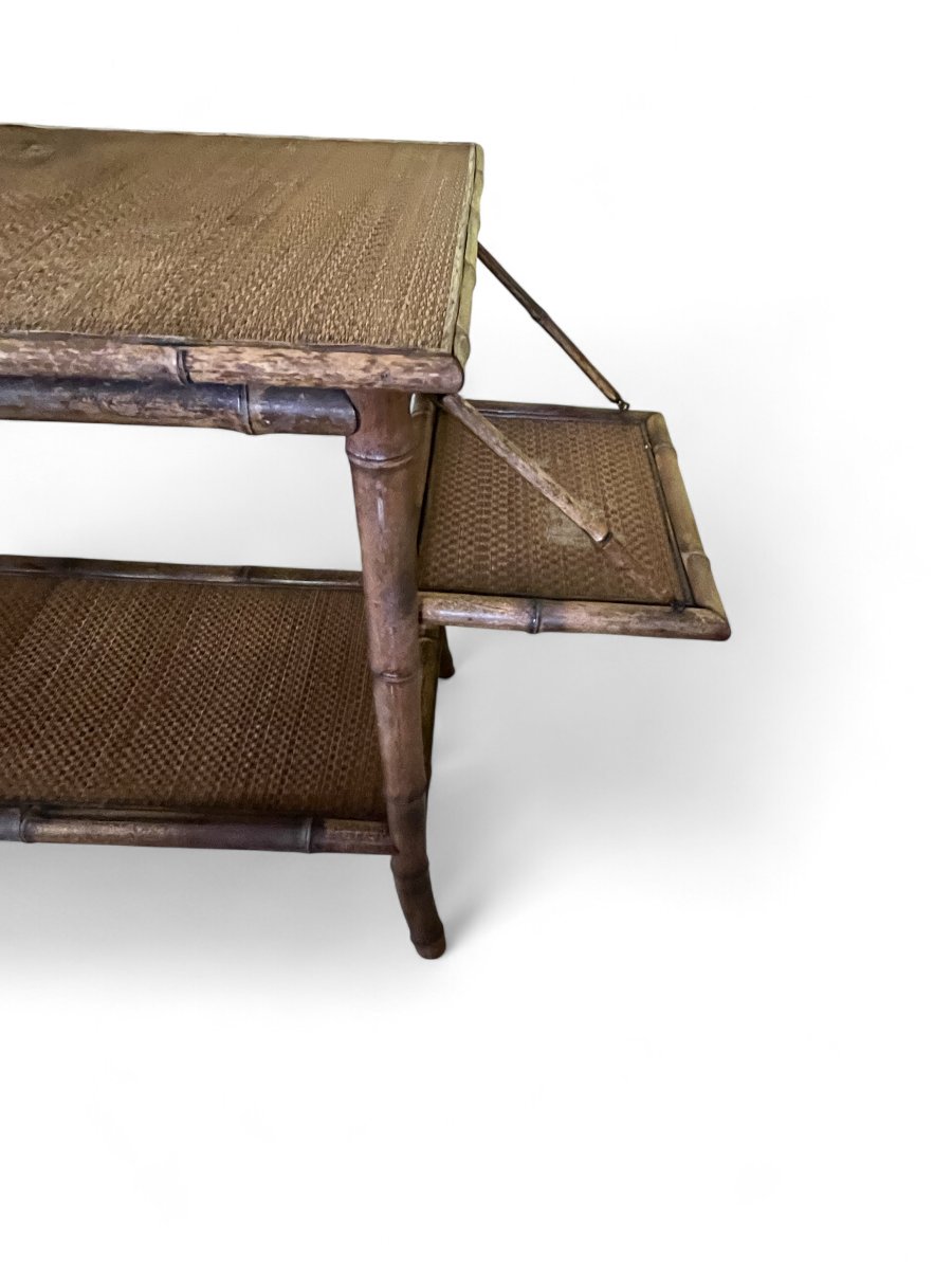 Art Nouveau, Bamboo And Reed Tea Table With 4 Trays, Early 20th Century -photo-3