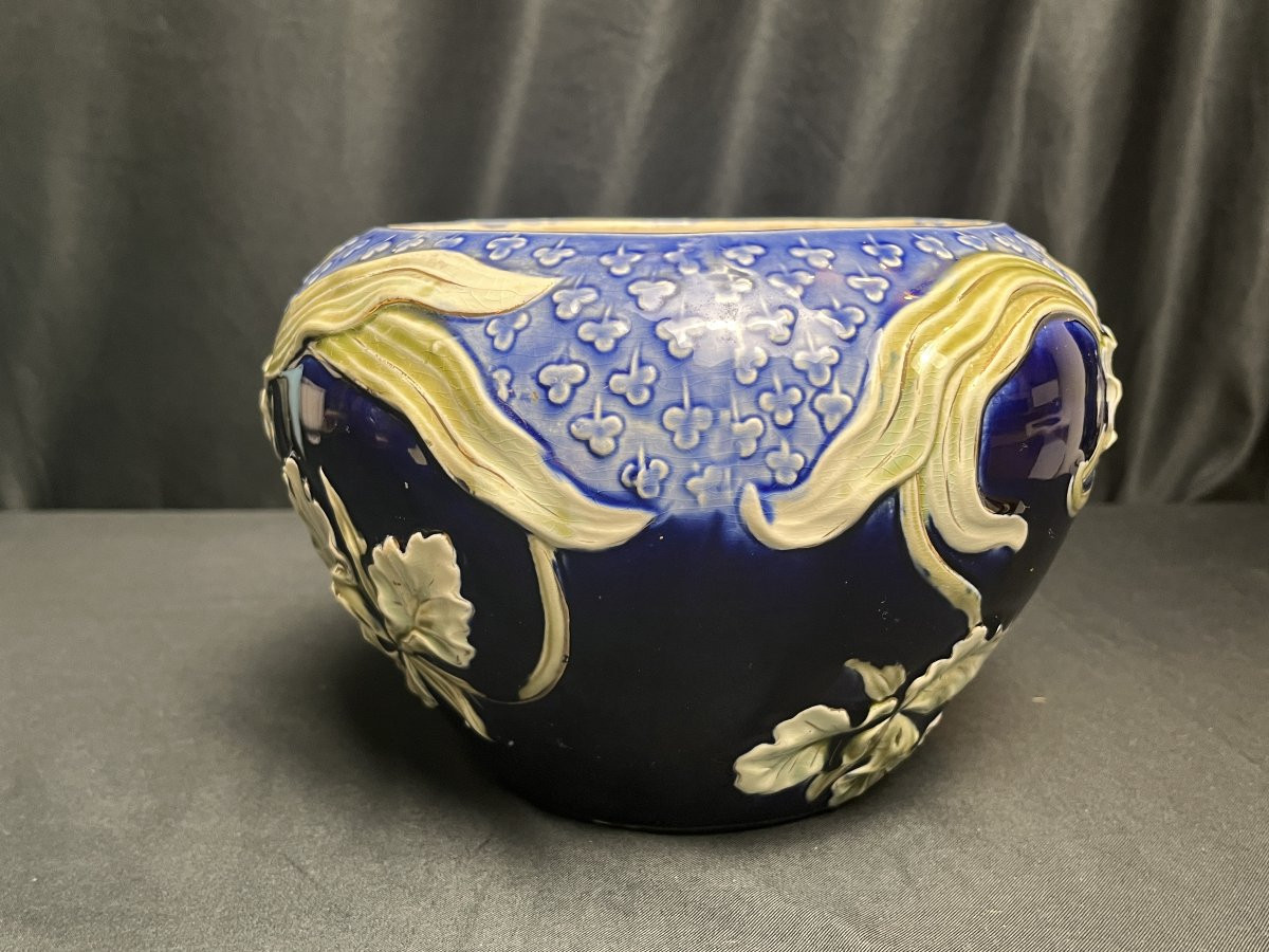 Art nouveau jardinière cache-pot barbotine Fives Lille De Bruyn vers 1900-photo-2