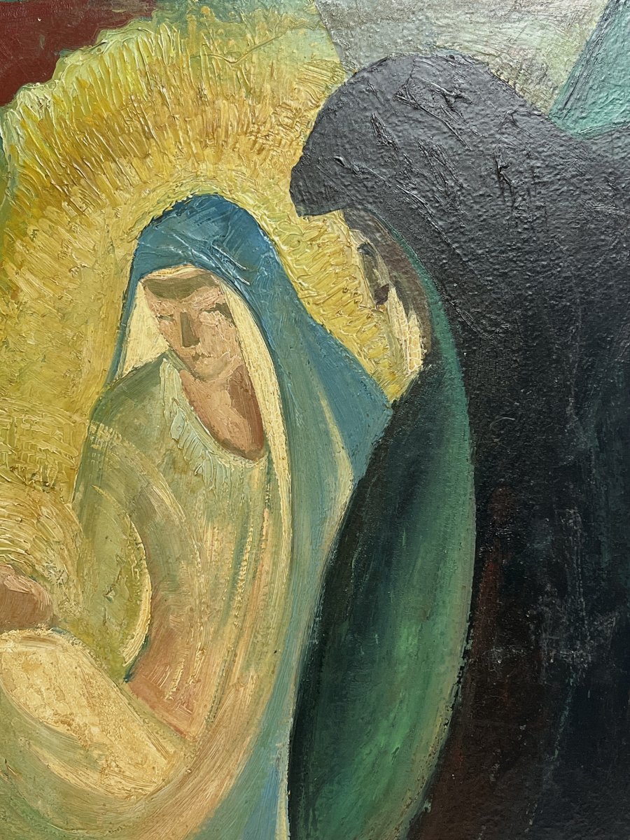 Pierre Petit, Oil On Cardboard Nativity Signed Dated 1953-photo-1