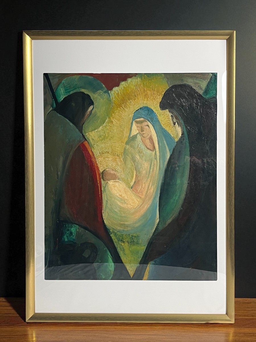 Pierre Petit, Oil On Cardboard Nativity Signed Dated 1953