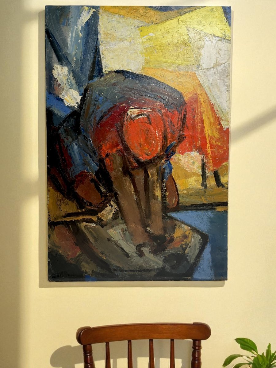 Tester Jefferson, Oil On Panel The Washerwoman Circa 1950-photo-4