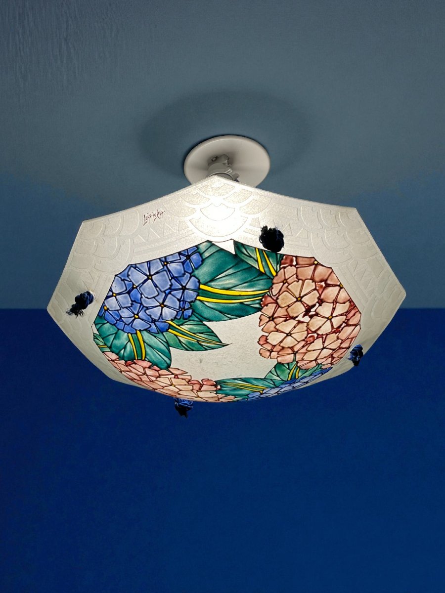 Art déco, suspension verre émaillé signée Los Lucha vers 1930-photo-4