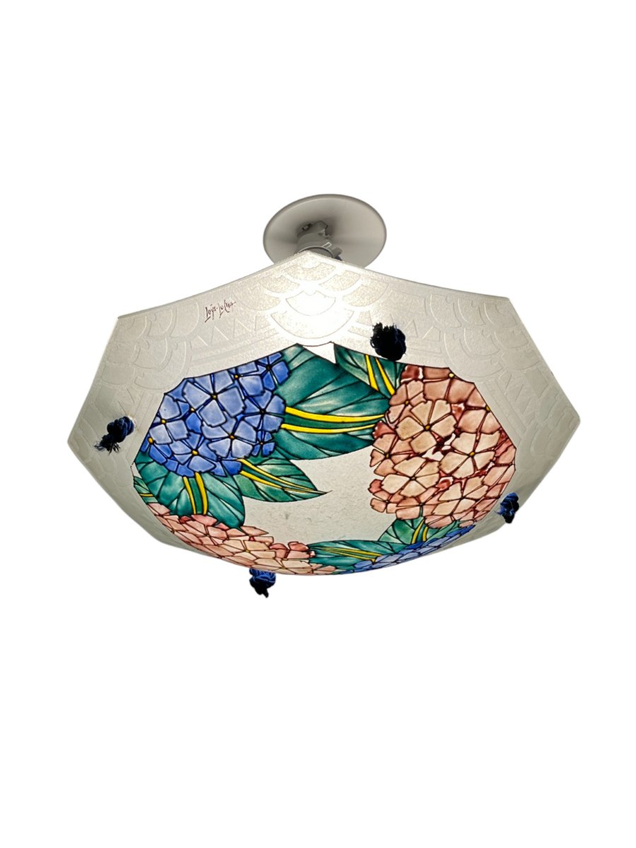 Art déco, suspension verre émaillé signée Los Lucha vers 1930-photo-3