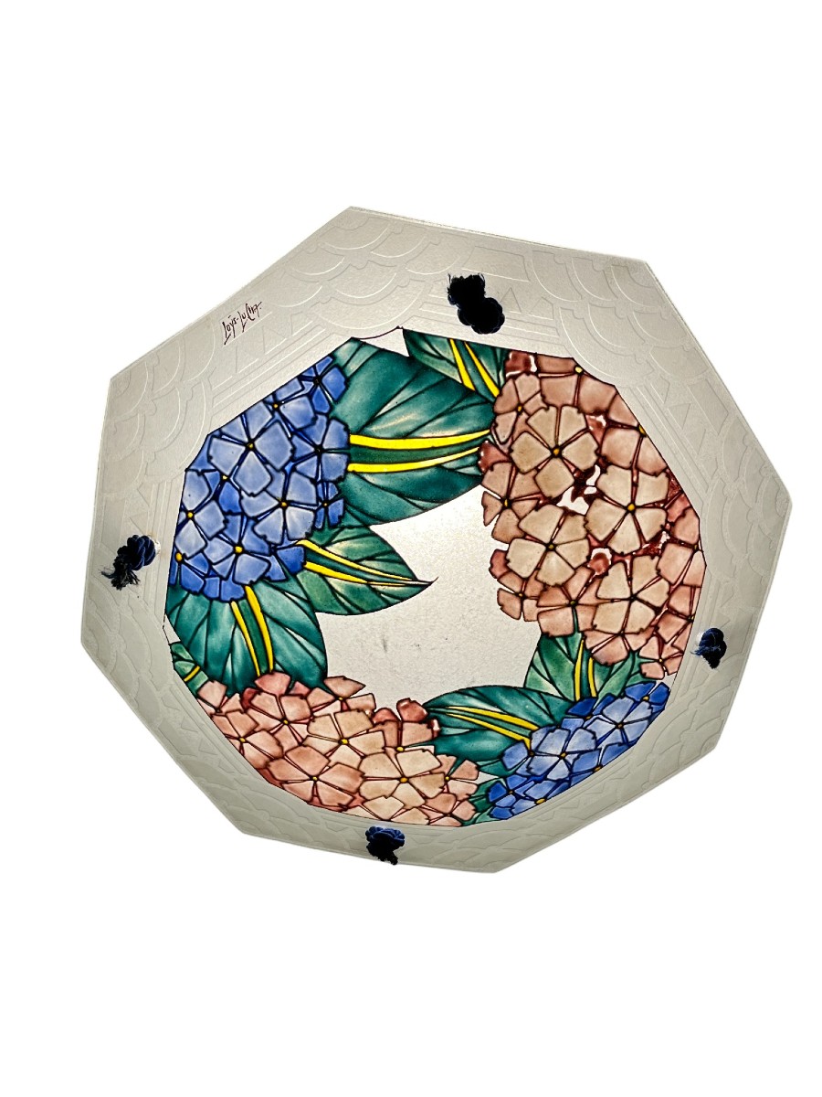 Art déco, suspension verre émaillé signée Los Lucha vers 1930