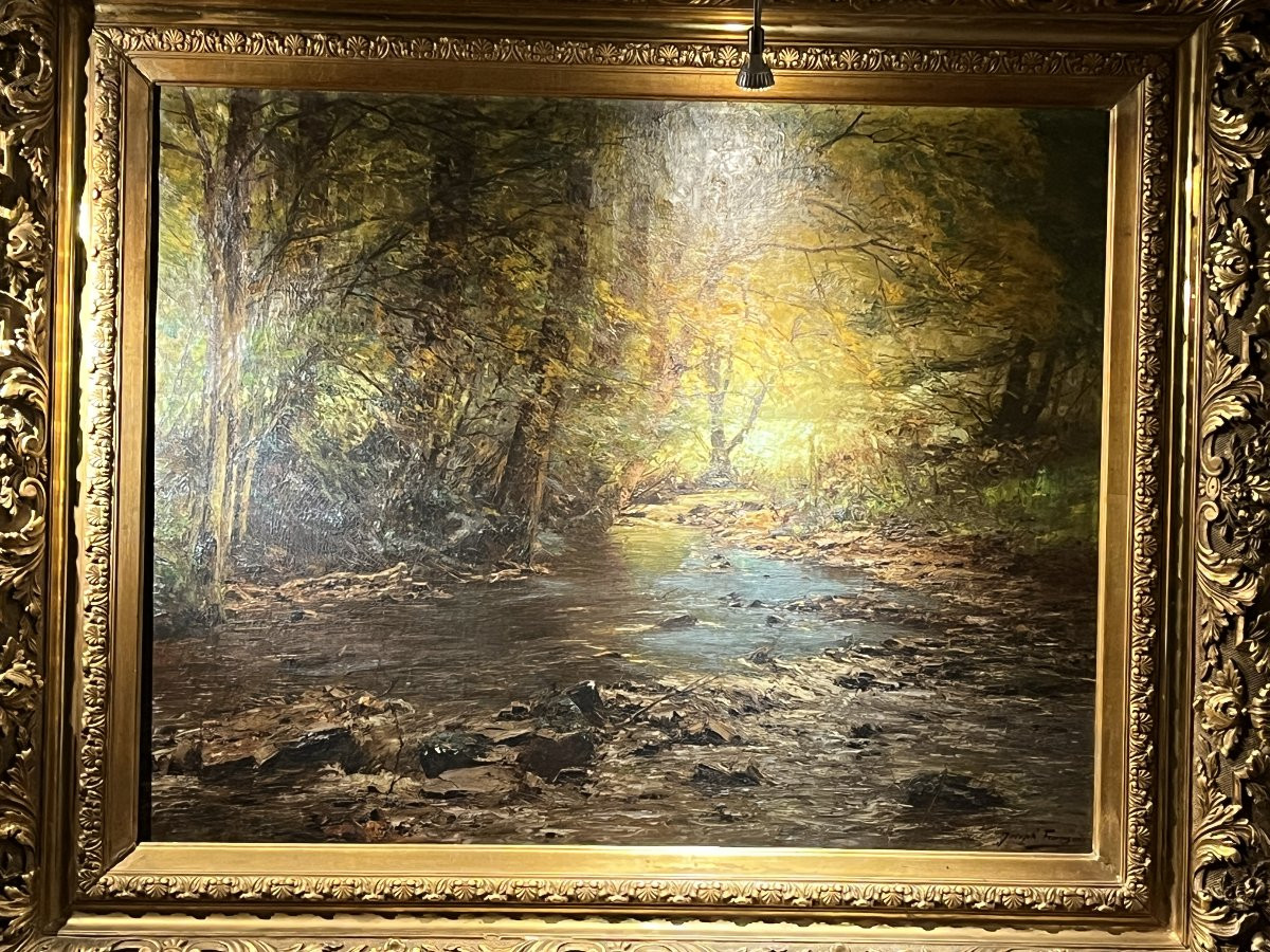 FRANÇOIS Joseph, HST paysage de sous-bois bel encadrement vers 1900-photo-4