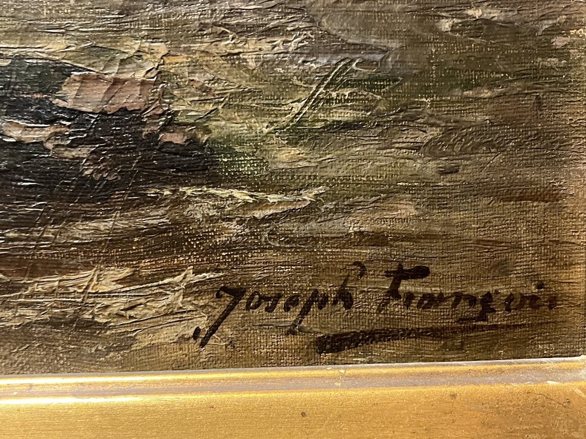 FRANÇOIS Joseph, HST paysage de sous-bois bel encadrement vers 1900-photo-1