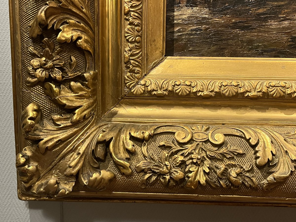 FRANÇOIS Joseph, HST paysage de sous-bois bel encadrement vers 1900-photo-2