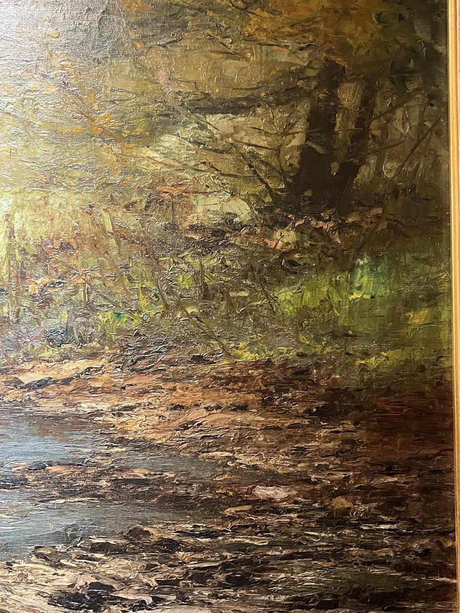 FRANÇOIS Joseph, HST paysage de sous-bois bel encadrement vers 1900-photo-3