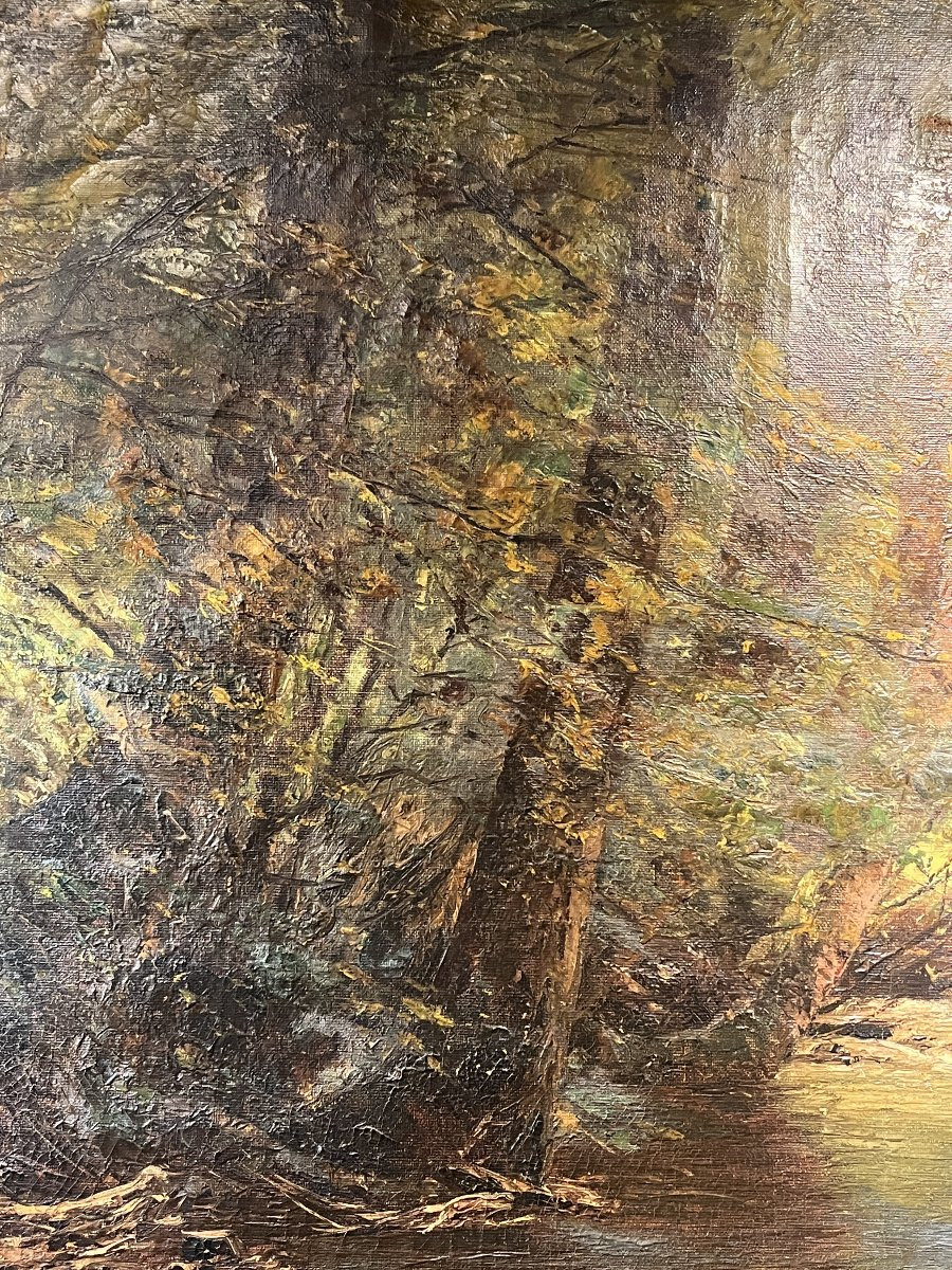 FRANÇOIS Joseph, HST paysage de sous-bois bel encadrement vers 1900-photo-4