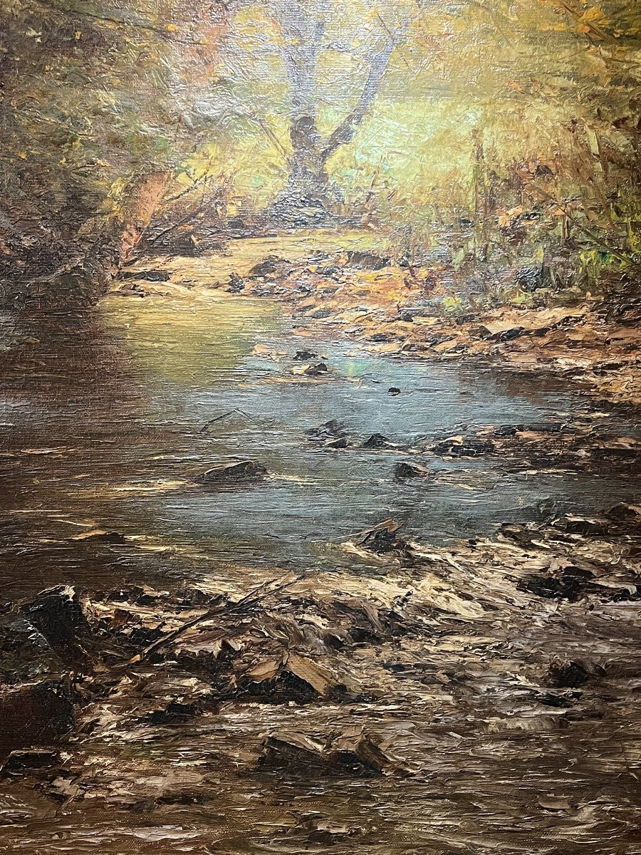 FRANÇOIS Joseph, HST paysage de sous-bois bel encadrement vers 1900-photo-5