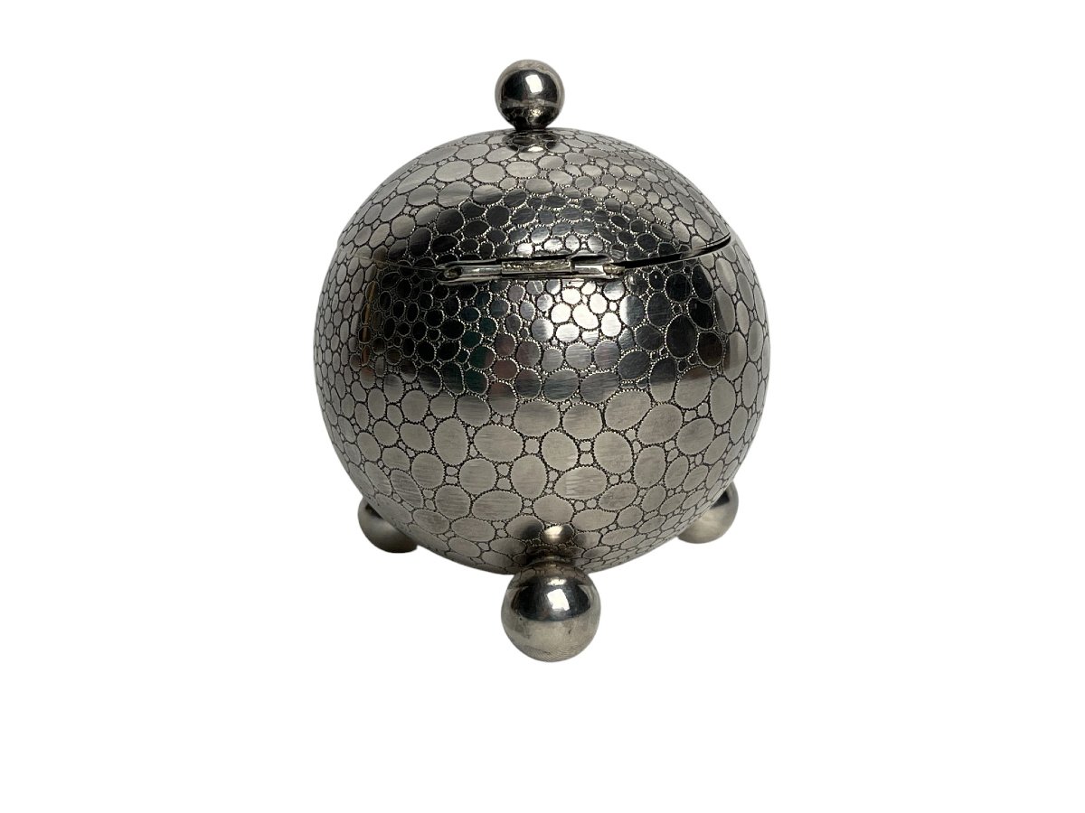 Encrier sphérique tripode argent Minerve cartouche fin XIXème-photo-4