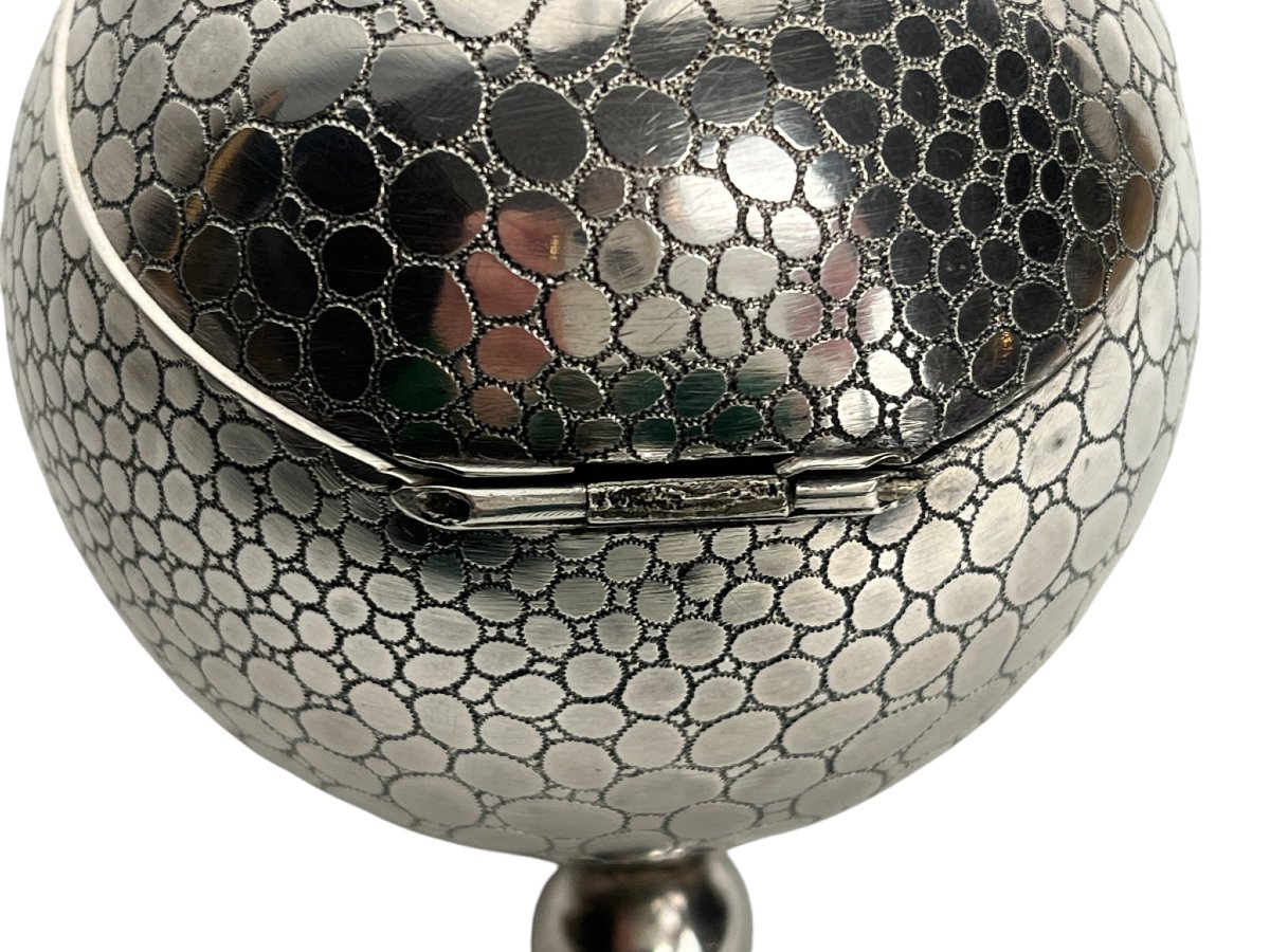 Encrier sphérique tripode argent Minerve cartouche fin XIXème-photo-5