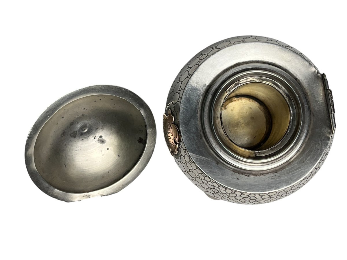 Encrier sphérique tripode argent Minerve cartouche fin XIXème-photo-7