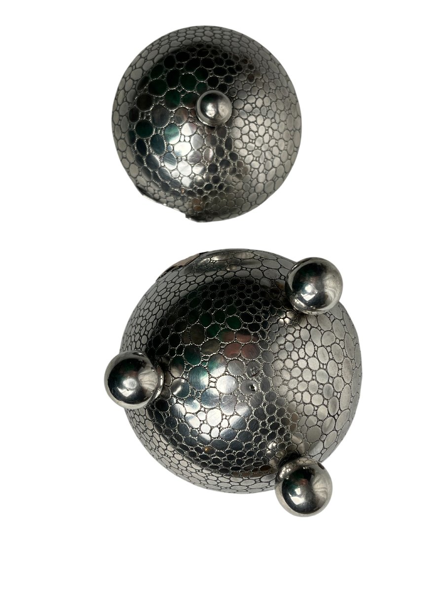 Encrier sphérique tripode argent Minerve cartouche fin XIXème-photo-8