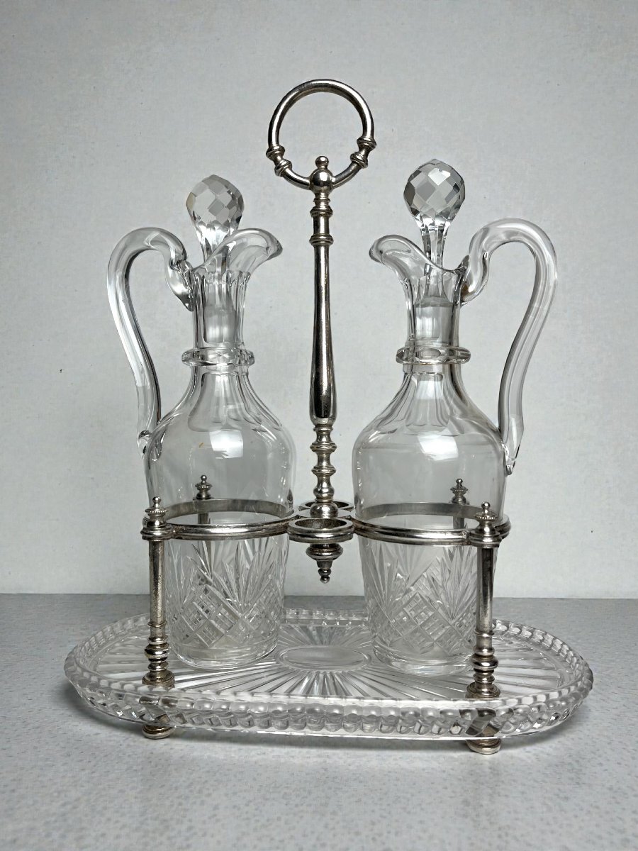 19th Century Baccarat Crystal Silver-plated Oil And Vinegar Set-photo-2