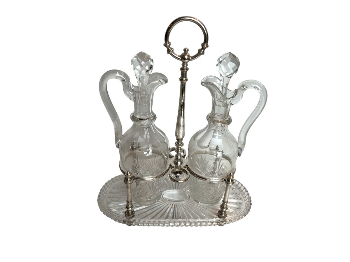 19th Century Baccarat Crystal Silver-plated Oil And Vinegar Set-photo-3