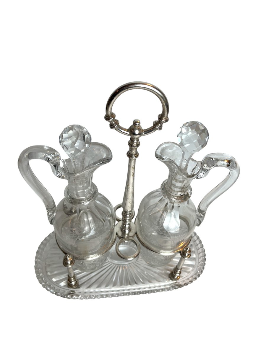 19th Century Baccarat Crystal Silver-plated Oil And Vinegar Set-photo-4