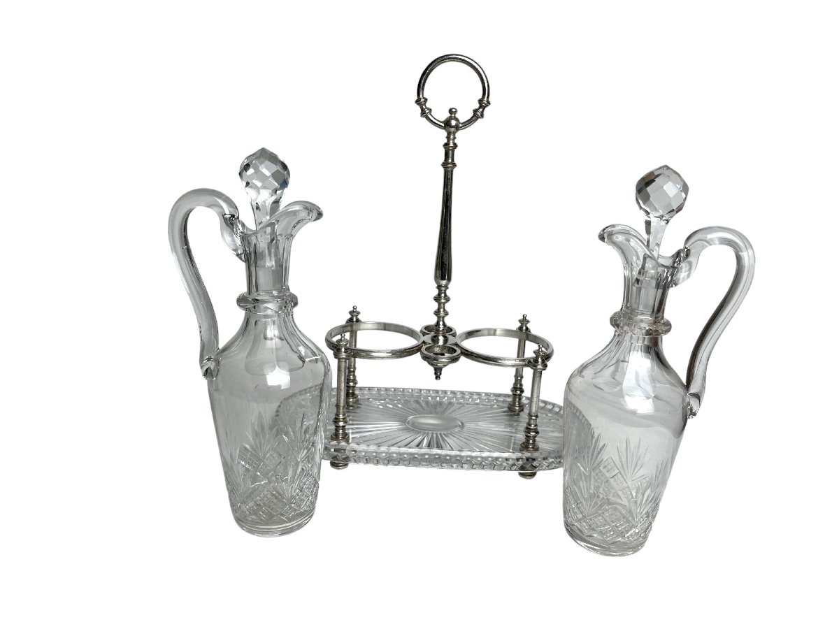19th Century Baccarat Crystal Silver-plated Oil And Vinegar Set-photo-1