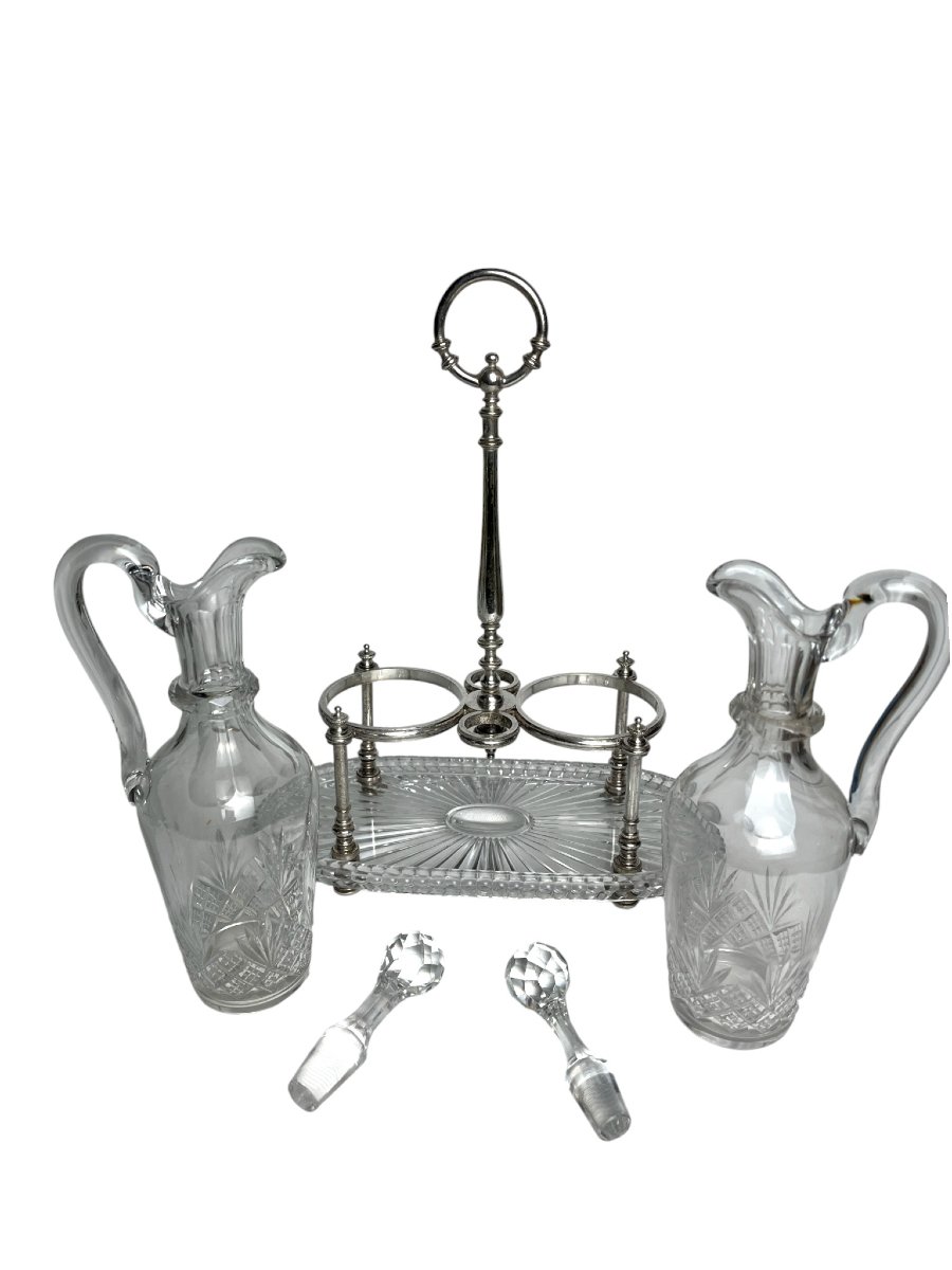 19th Century Baccarat Crystal Silver-plated Oil And Vinegar Set-photo-2