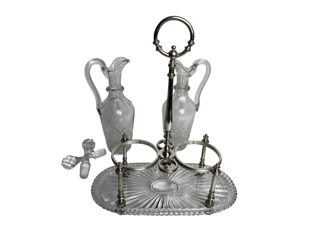 19th Century Baccarat Crystal Silver-plated Oil And Vinegar Set-photo-3