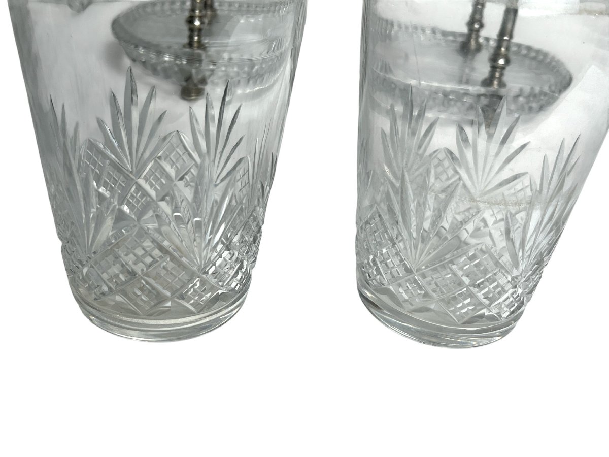 19th Century Baccarat Crystal Silver-plated Oil And Vinegar Set-photo-7