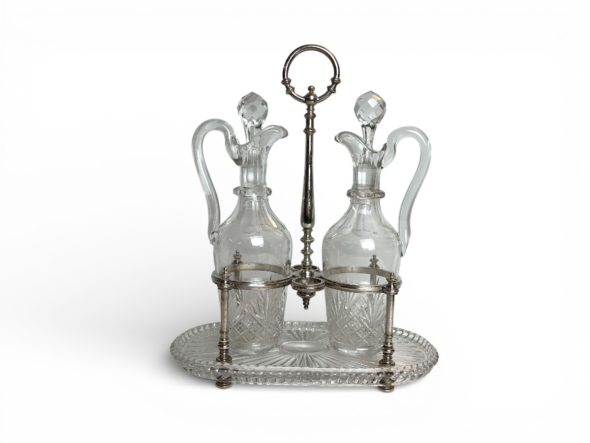 19th Century Baccarat Crystal Silver-plated Oil And Vinegar Set