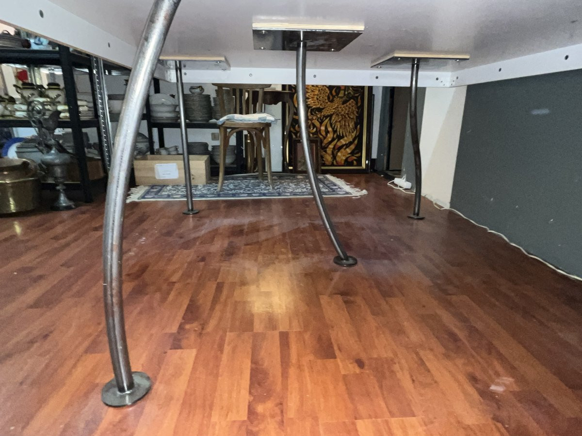 Designer Large Square Table With White Top And Asymmetrical Legs-photo-8