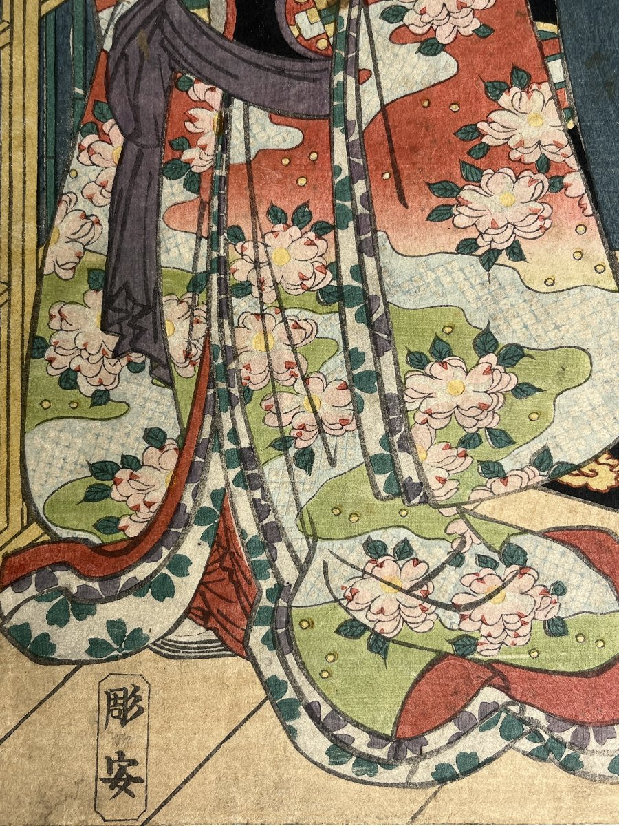 Japan, Print Signed Toyokuni III Actor Onoe Kikugoro Iv, 1860-photo-3