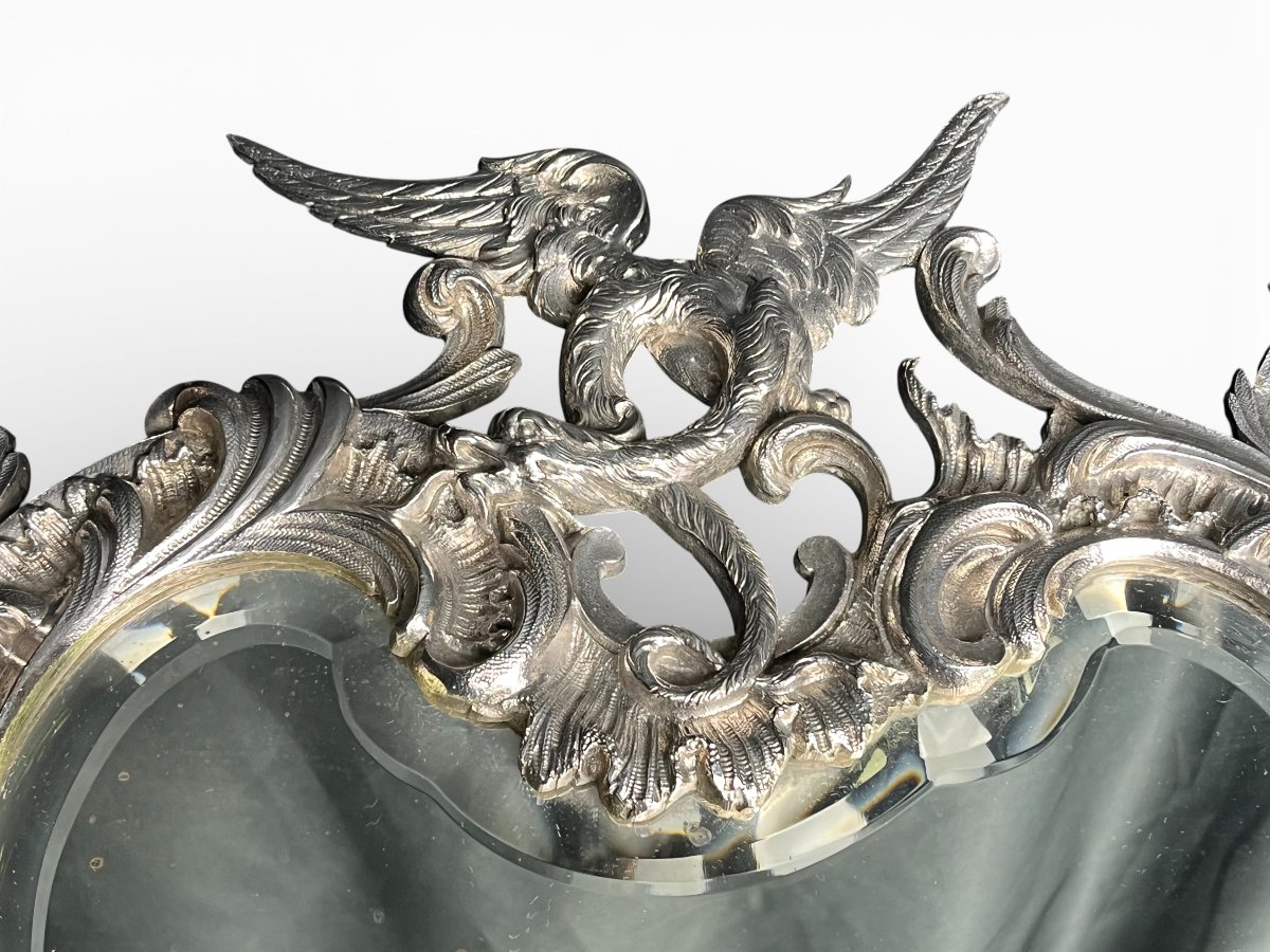 Louis XV Style Silvered Bronze Table Mirror, 19th Century-photo-3