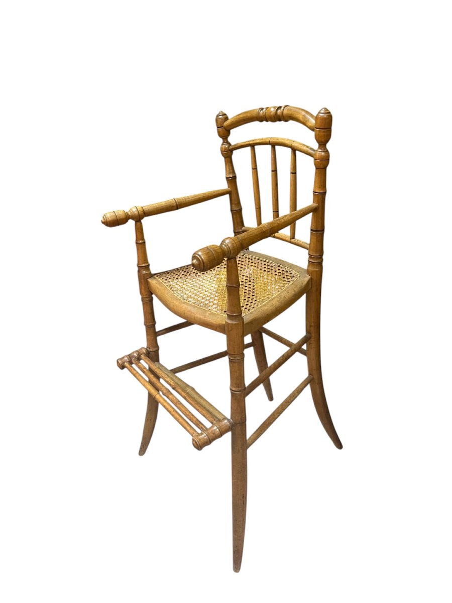 Ancienne chaise bébé cannage bois bambou début XXème -photo-3