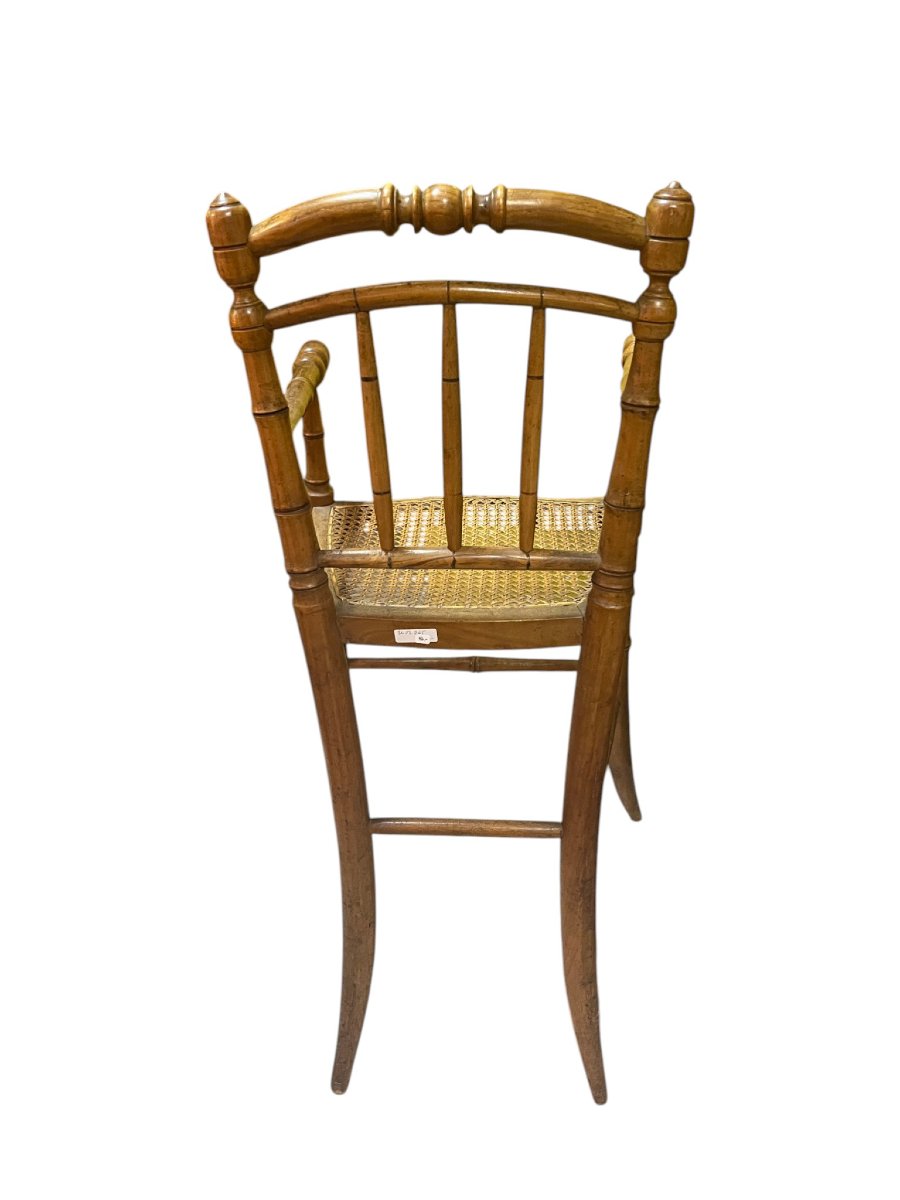 Ancienne chaise bébé cannage bois bambou début XXème -photo-4