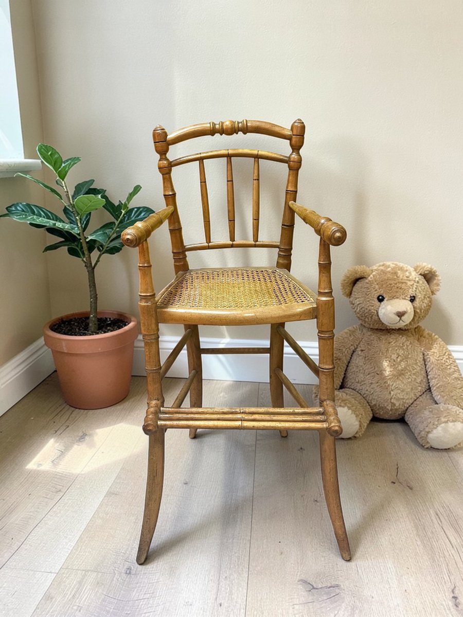 Ancienne chaise bébé cannage bois bambou début XXème -photo-1