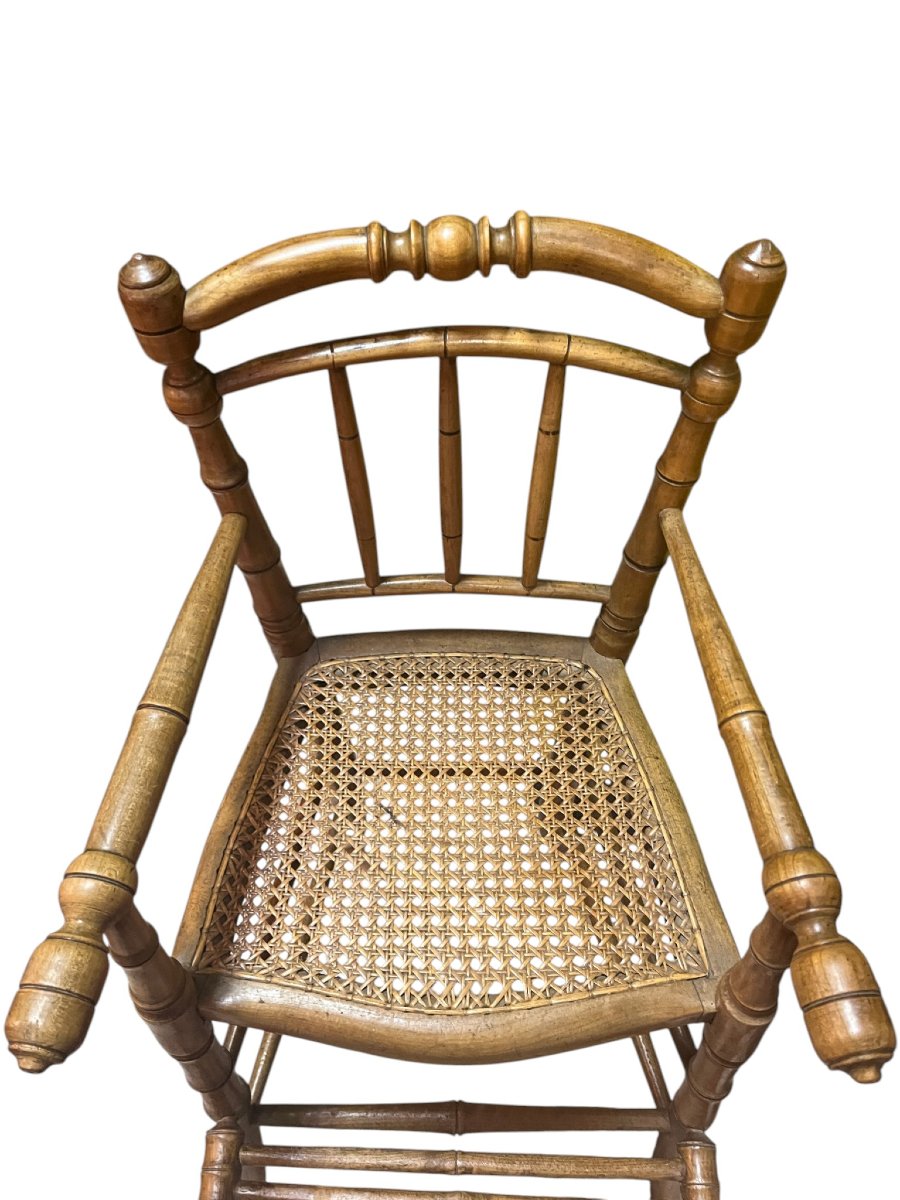 Ancienne chaise bébé cannage bois bambou début XXème -photo-2