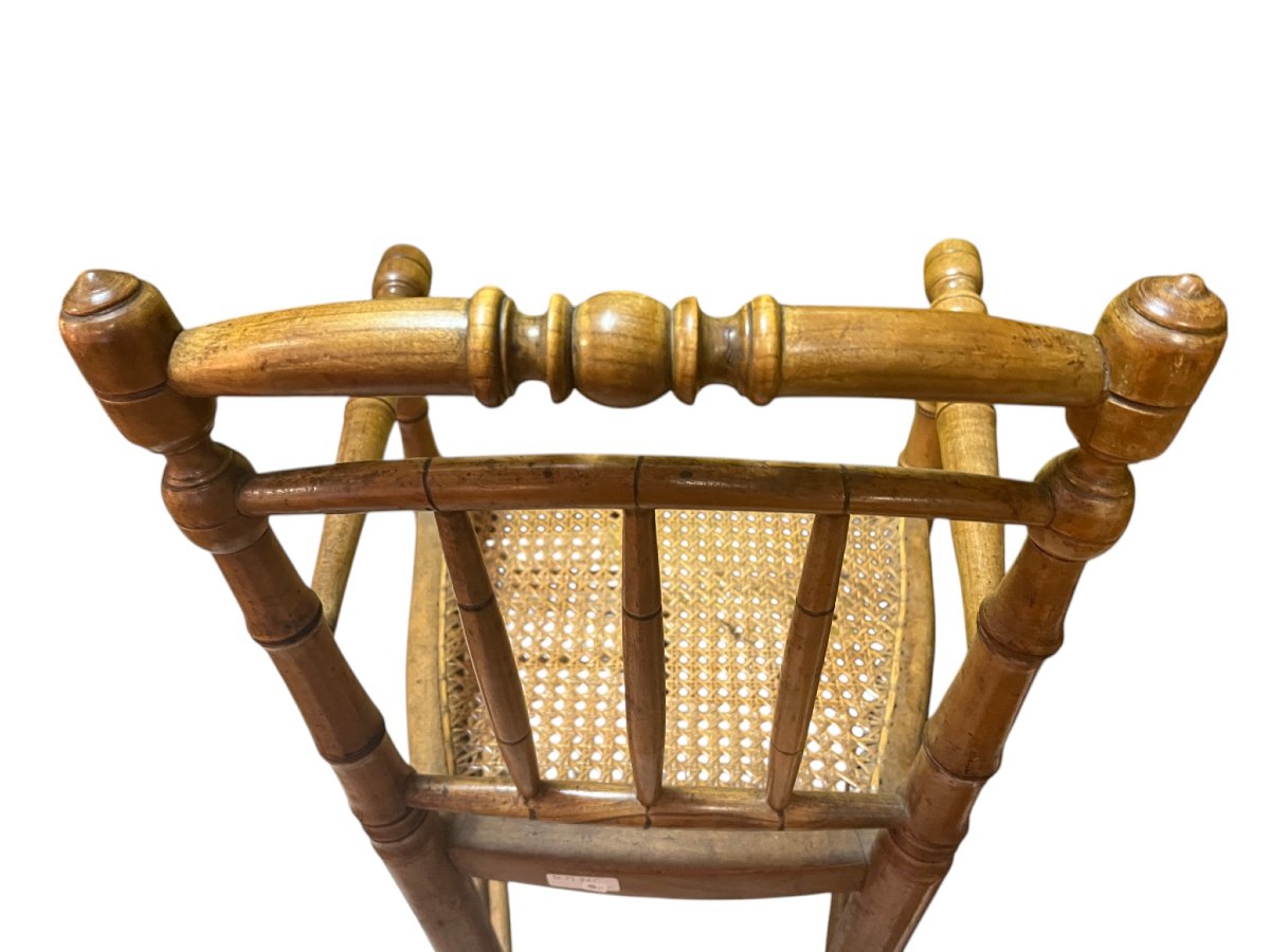 Ancienne chaise bébé cannage bois bambou début XXème -photo-3