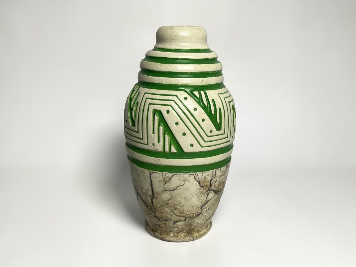 Art Deco, Ovoid Earthenware Vase Signed Géo Condé And Mougin Circa 1930-photo-1