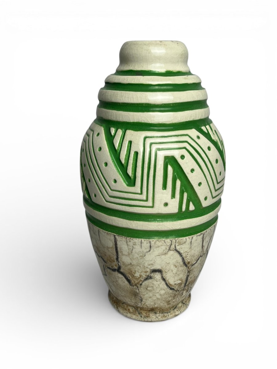 Art Deco, Ovoid Earthenware Vase Signed Géo Condé And Mougin Circa 1930-photo-2