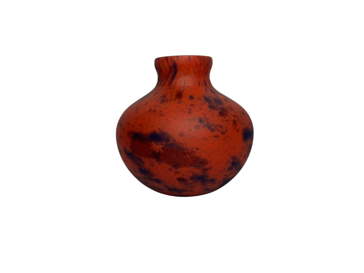 Art Deco Marbled Glass Ball Vase By Delatte Nancy, Circa 1930-photo-2