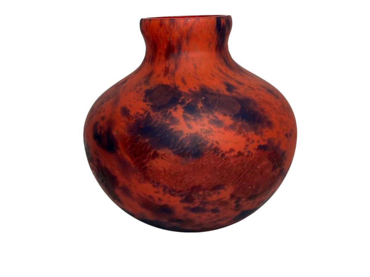 Art Deco Marbled Glass Ball Vase By Delatte Nancy, Circa 1930-photo-3