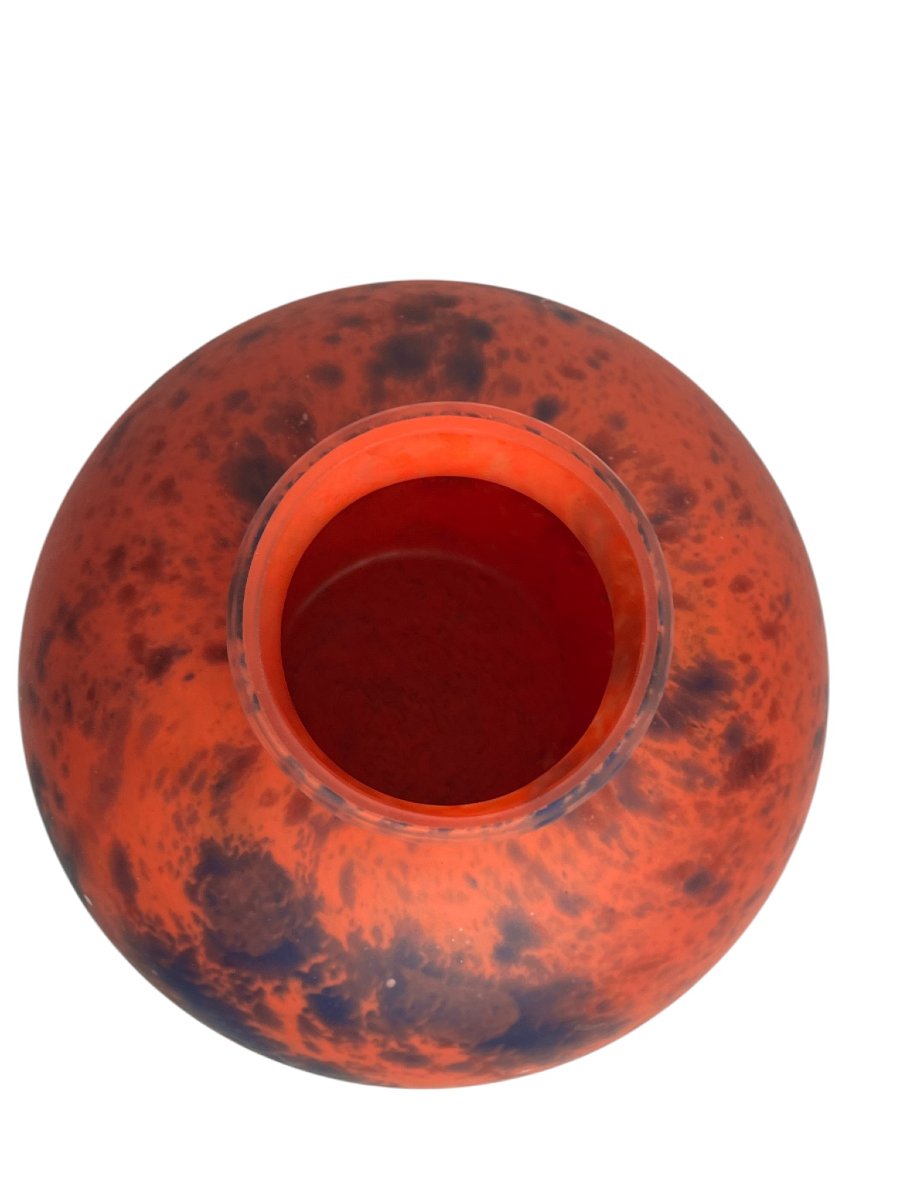 Art Deco Marbled Glass Ball Vase By Delatte Nancy, Circa 1930-photo-4