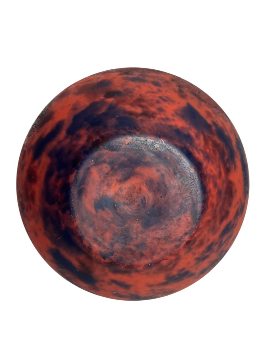 Art Deco Marbled Glass Ball Vase By Delatte Nancy, Circa 1930-photo-2