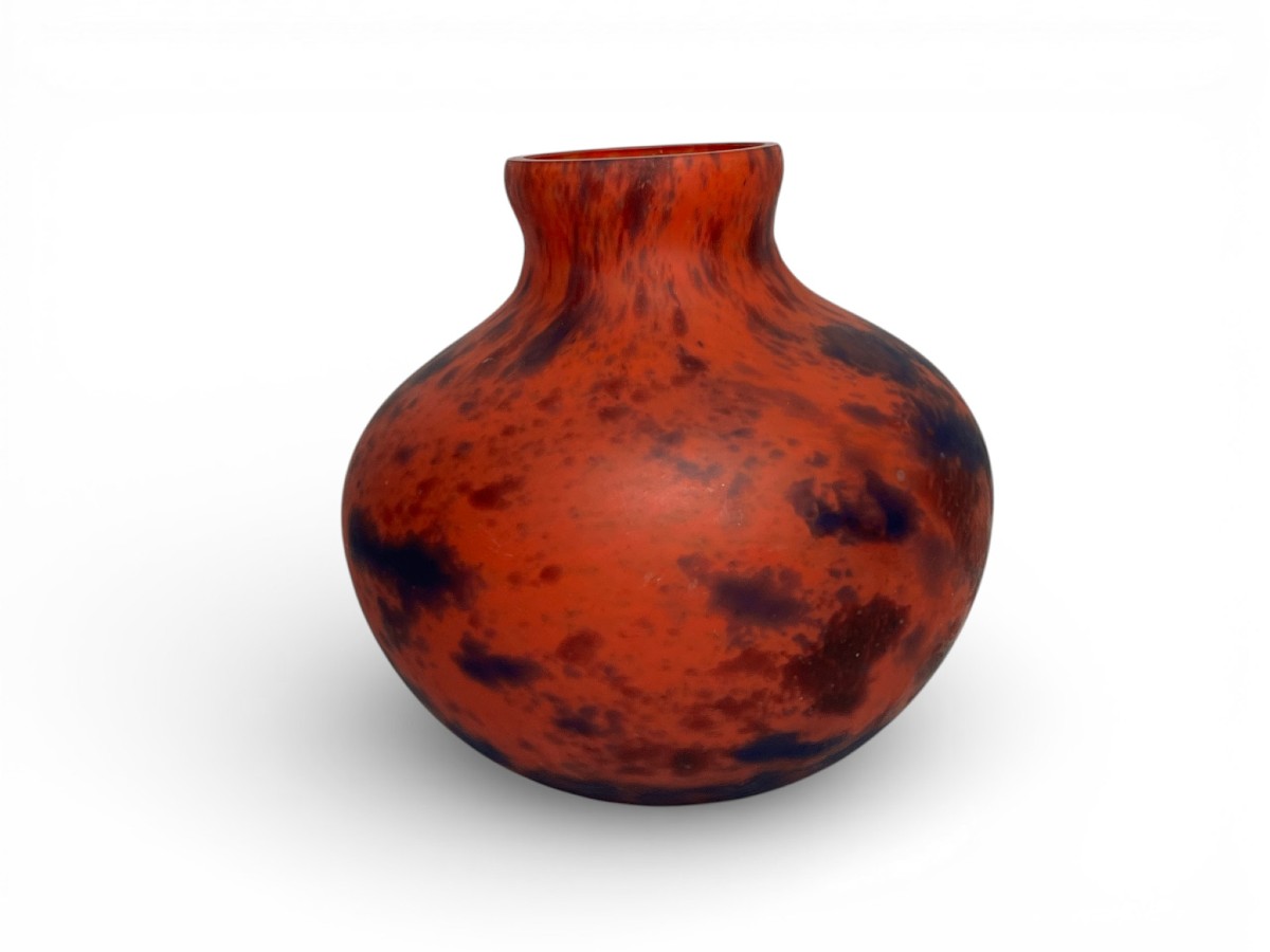 Art Deco Marbled Glass Ball Vase By Delatte Nancy, Circa 1930