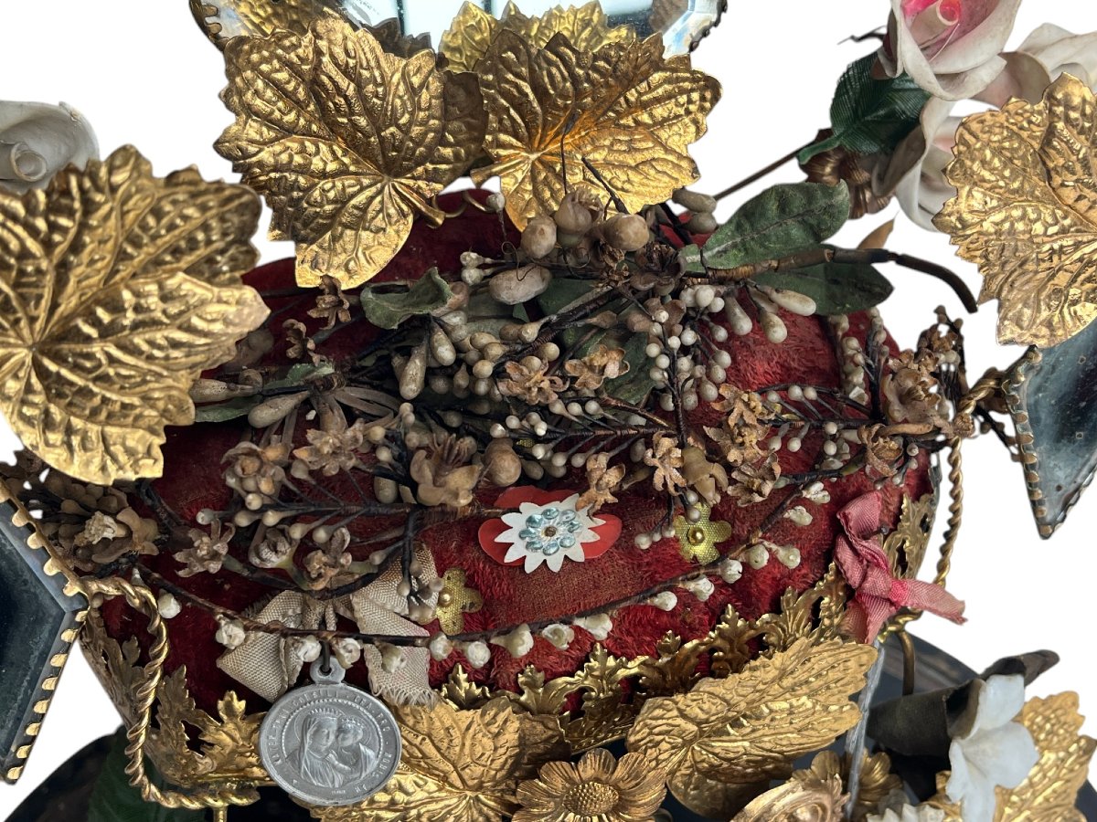 Grand globe de mariée Napoléon III biscuit et laiton fin XIXème-photo-3