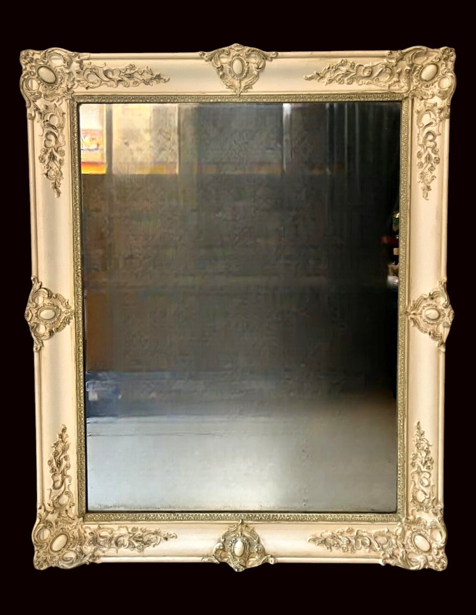 Large Wall Mirror In Patinated Wood Restoration 19th Century-photo-3