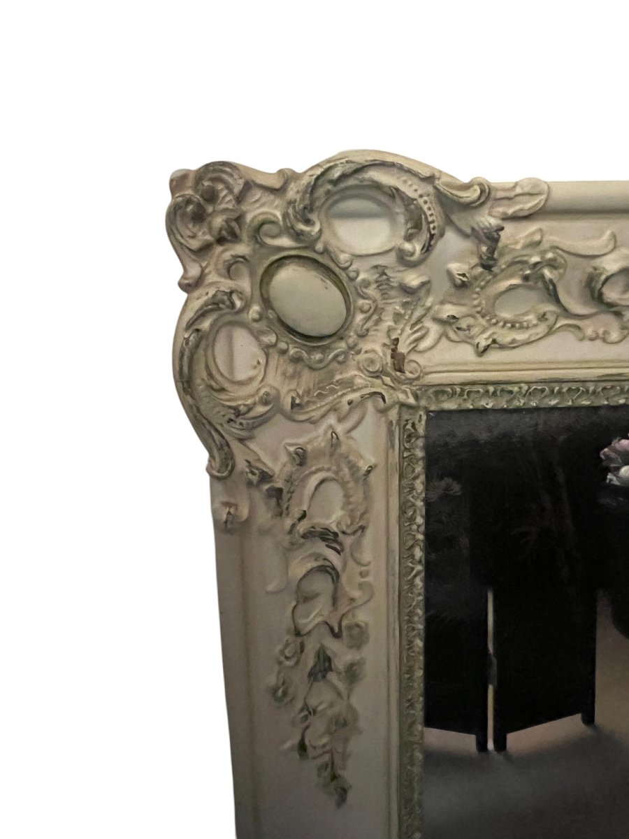 Large Wall Mirror In Patinated Wood Restoration 19th Century-photo-2