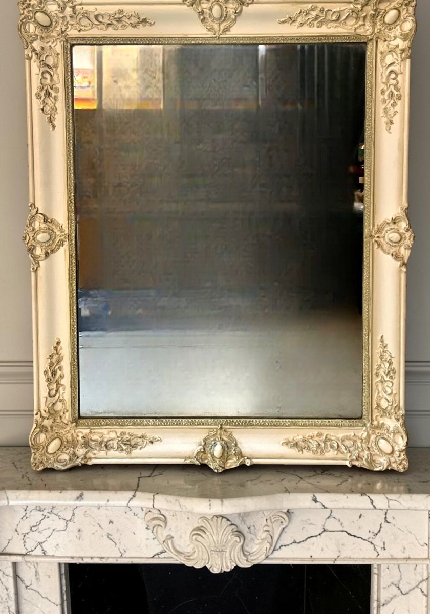 Large Wall Mirror In Patinated Wood Restoration 19th Century-photo-5