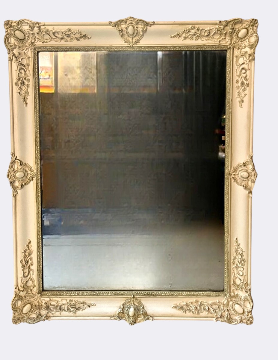 Large Wall Mirror In Patinated Wood Restoration 19th Century