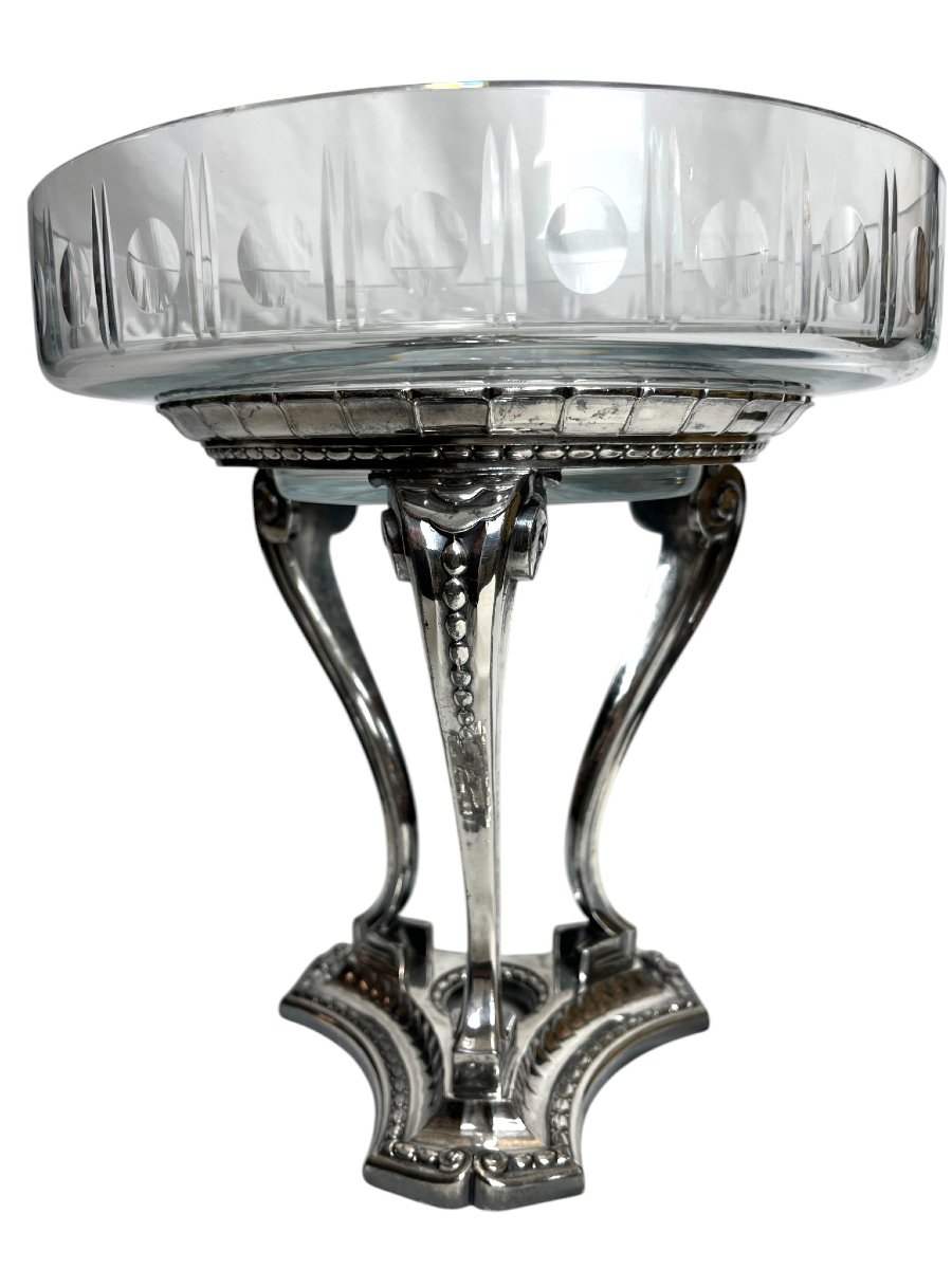 Art déco, coupe tripode métal argenté Gallia cristal vers 1930-photo-4