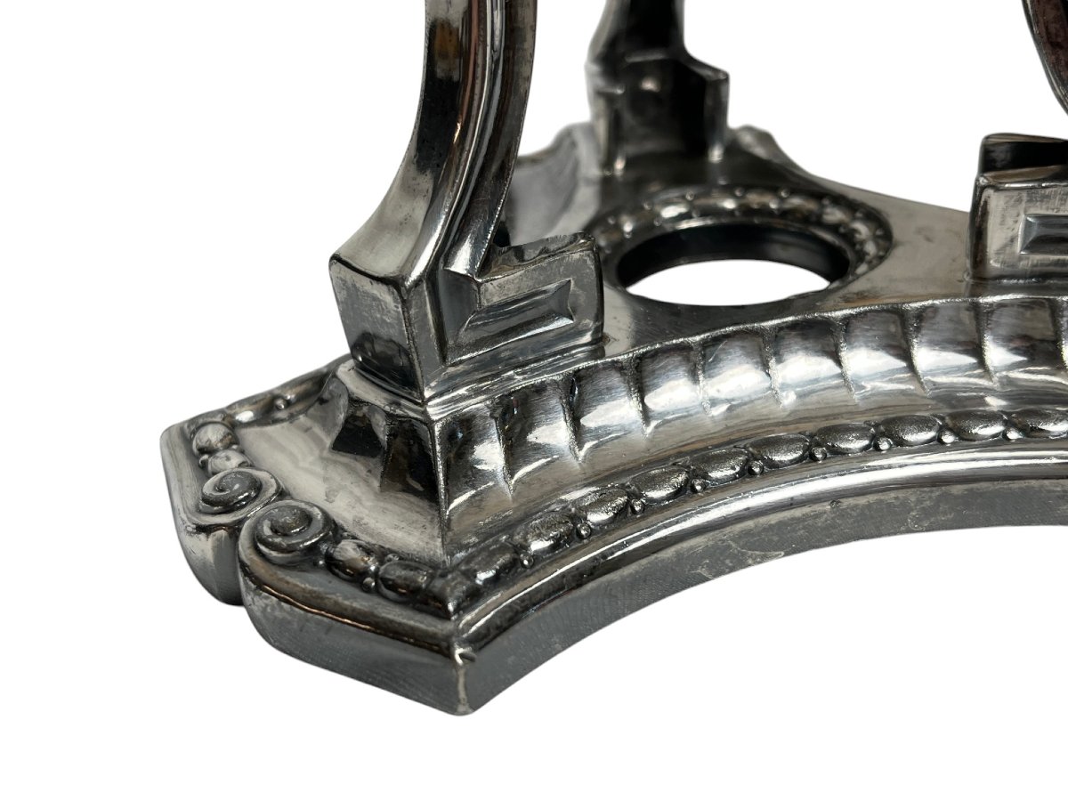 Art déco, coupe tripode métal argenté Gallia cristal vers 1930-photo-7